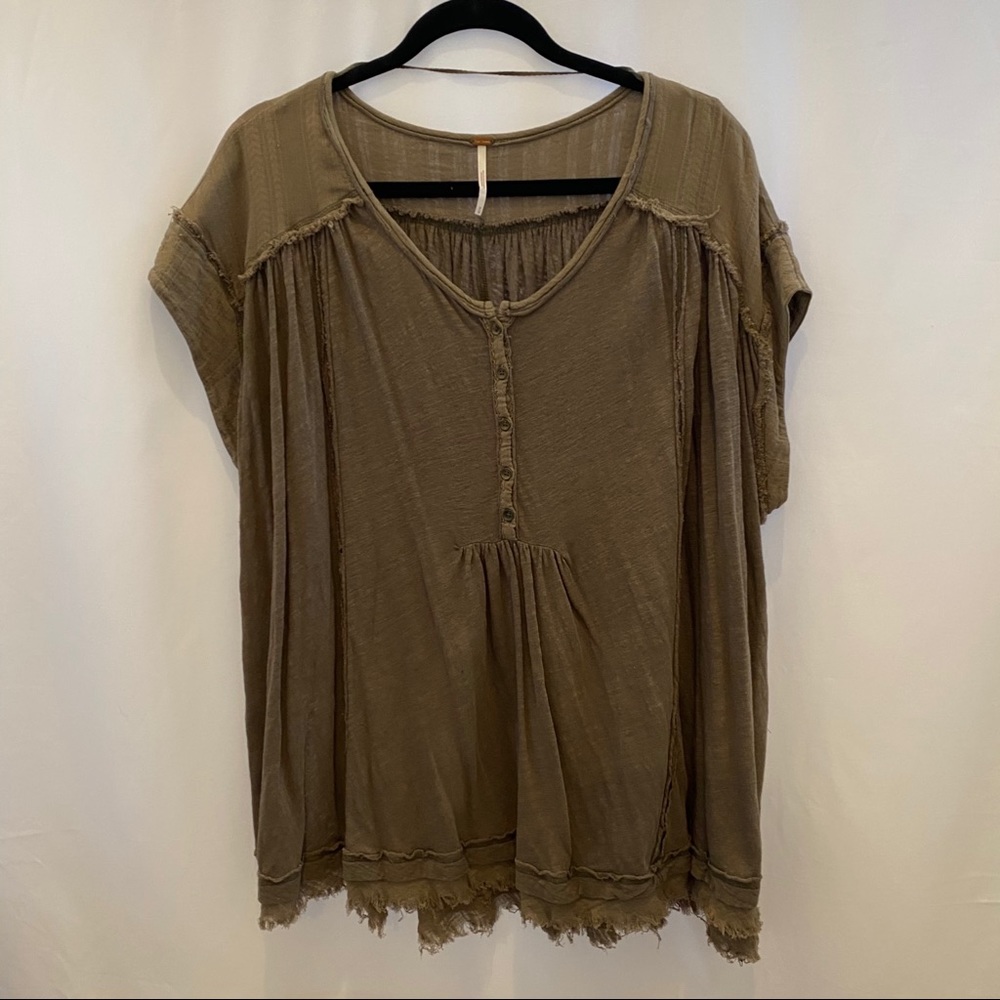 Free People Olive Green Short Sleeve Tunic Top